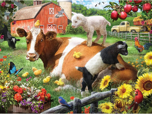 Bits and Pieces - 'Cow and Goats' 300 Piece Jigsaw Puzzle for Adults - Large Piece Farm Puzzle by Larry Jones