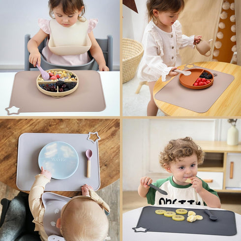 Moonkie Silicone Placemats for Baby & Kid - Stain-Proof Non-Slip Toddler Food Mats, Eating Table Mat - 2 Packs