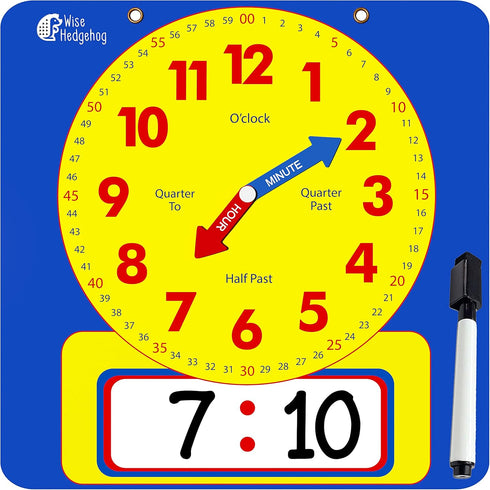 Large Dry Erase Magnetic Teaching Demonstration Clock - Kids Telling Time Learning Clock for Analog and Digital Time,