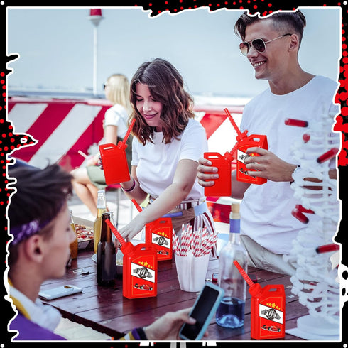 12 Pack Set 17 oz Mifoci Race Car Fuel Can Cups Fuel Can Drinking Cups with Straw Racing Theme Birthday Party Favor