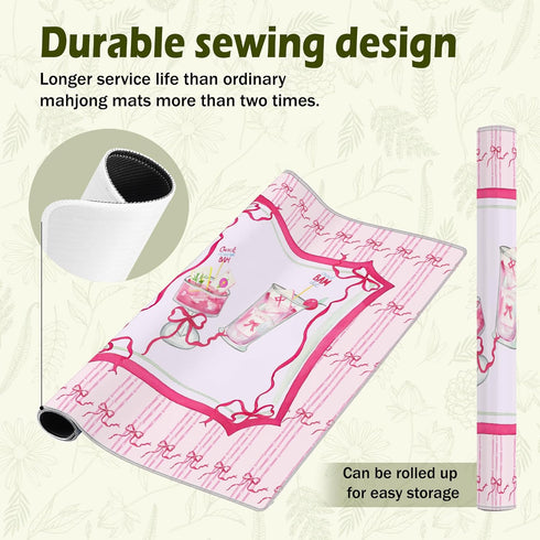VIIJJUE 31.5 31.5 Coquette Pink Bow Mahjong Mat x in, Cute Girly Pink Drink Mahjong Mat for Table, Non-Slip Noise