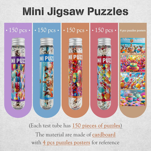 MISITU Small Jigsaw Puzzles for Adults, 150 Pieces Mini Puzzles with Balloons Birthday Themes, 4 Packs Travel Puzzles