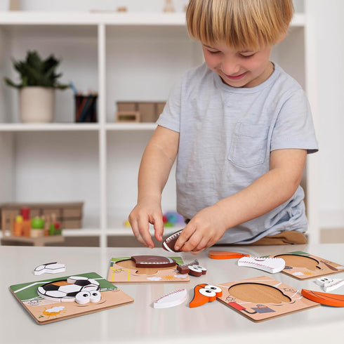 Wooden Puzzles for Toddlers 2-4, Sports Puzzles, Wood Toys for Kids, Basketball, Football, Baseball, Soccer Puzzle