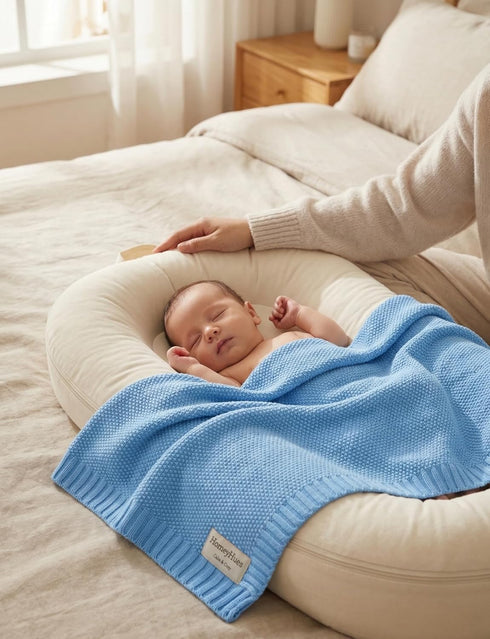 HomeyHues Set 100% Luxury Baby Gift for Newborns - Cotton Knit Blanket Essentials with Matching Beanie, Thoughtful Baby