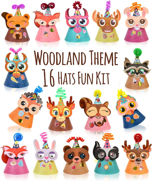 Woodland Themed Christmas Party Hats Making Kit with Chenille Stems & Stickers for DIY Art Craft Home Project