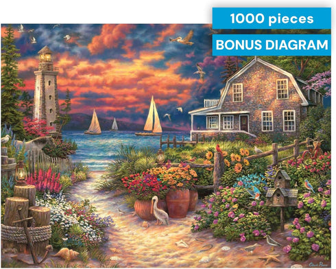1000 Buffalo Games Chuck Pinson Peace After the Storm Piece Jigsaw Puzzle for Adults Coastal Lighthouse Scene
