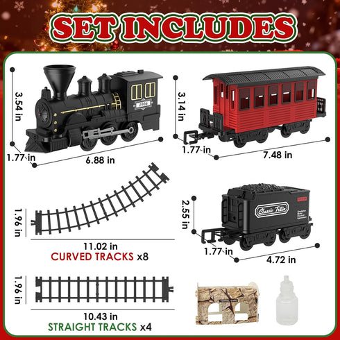 15-Piece Set Set 3-8 christmas tree train with Smoke, Sound & Lights - Fancy Track & Vintage Passenger Carriages