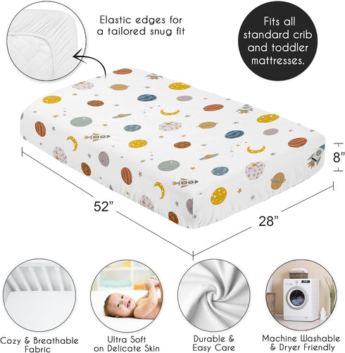 Sweet Jojo Designs Fitted Baby Crib Sheets (Outer Space Themed) for Boys, Infant Nursery, Toddler Room - Standard Size