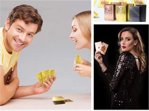 3 Decks Waterproof Playing Cards - Plastic Poker Cards in Cool Black Rose Gold, Unique Luxury Design