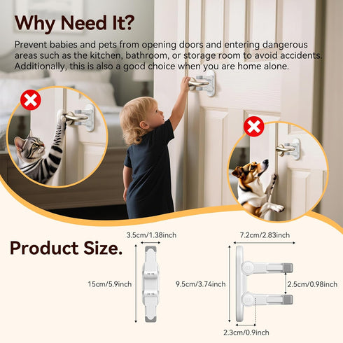 WILZEIMY 3M (White-2Pack) Door Lever Locks for Kids Safety, Strong Adhesive Baby Proofing Door Handle Locks, Durable