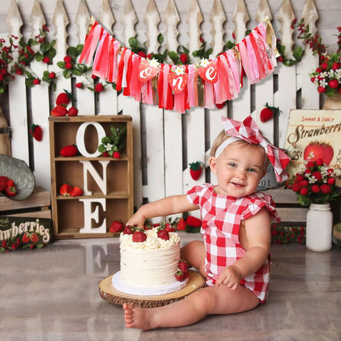 1st Strawberry Party Decorations for Birthday - Strawberry Highchair Banner, Sweet One Birthday Decorations, Best Sweet