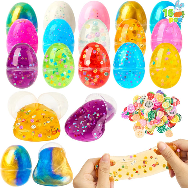 JOYIN 16 Pcs Prefilled Easter Eggs with Crystal, Galaxy, Slime and Confetti