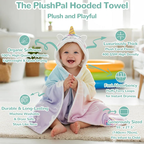 2-Pack Set (0-5 HECCEI Toddler Hooded Bath Towels Unicorn & Elephant Soft Absorbent Baby Bath Capes Cute Animal Theme