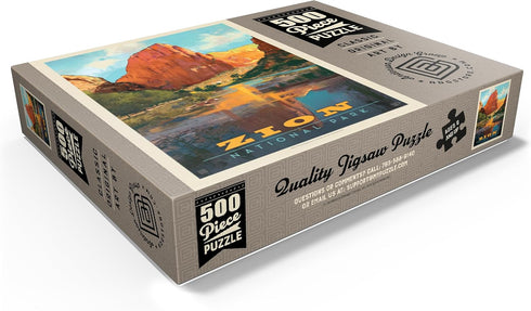 MyPuzzle Zion National Park: Vintage Poster, Virgin River Valley - Premium 500 Piece Jigsaw Puzzle for Adults