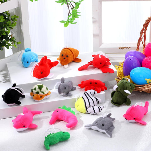 24 Set, JOYIN Pcs Prefilled Easter Eggs with Sea Animal Plush Toy Mini Ocean Toys Creatures Stuffed Keychain for Kids