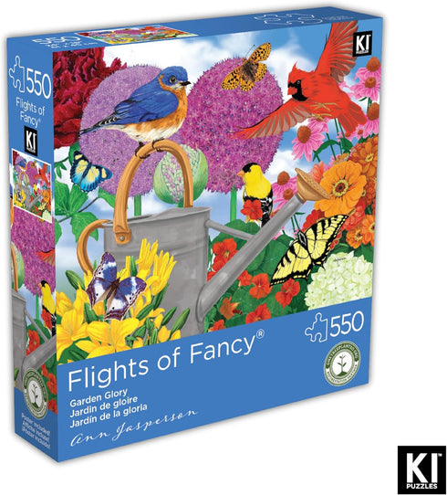 550 Piece Jigsaw Puzzle for Adults, Garden Glory by Ann Jasperson, Birds, 24x18, KI Puzzles