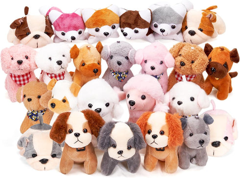 Niceup 24PCS Adopt a Puppy Party Favors Kids Mini Plush Dog Non-candy Easter Basket Stuffers Bulk Stuffed Animals Dog
