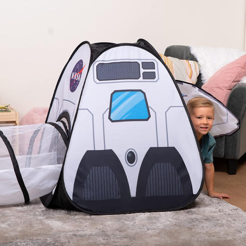 JOYIN White Rocket Ship Pop Up Play Tent - Kids Indoor Outdoor Spaceship Tent Set with Tunnel and Playhouse