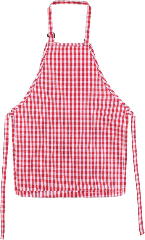 Jennice House Kids Aprons - Children's Pure Cotton Gingham Apron with Pocket, Adjustable Neck Strap (Red, S)