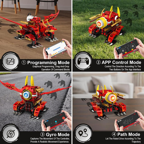 5-in-1 6 5 354PCS Set 8-12 HOGOKIDS Dragon Robot Building Toys with Lighting Colors & Light Effects - Remote & App