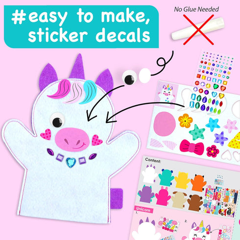 5-8 Set, 8 EZCRA Unicorn Hand Puppet Making Kit for Kids Age - DIY Puppet Making Craft Kit - Creative Arts & Crafts