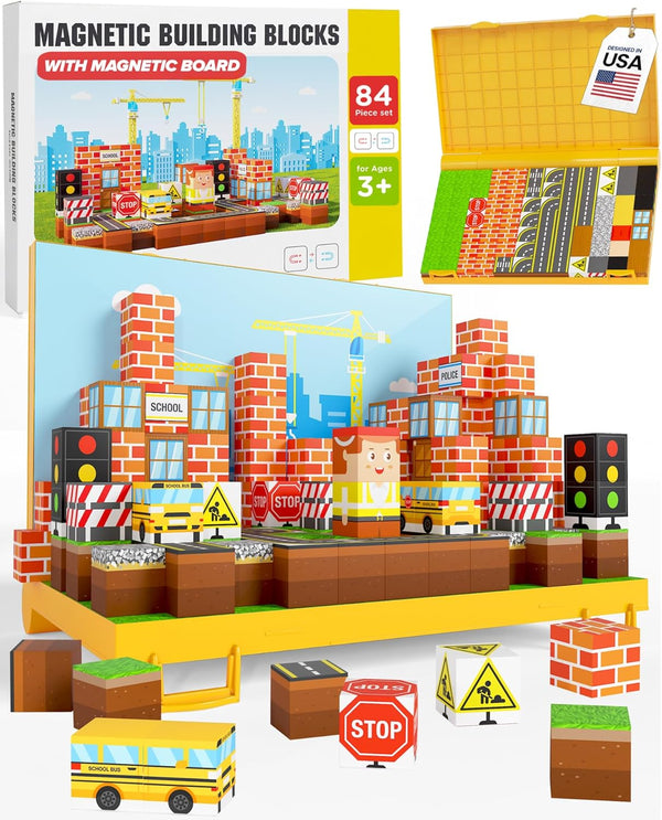 Gift-Ready Magnetic Building Blocks for Kids, Magnet Cubes Construction Site Toy Building