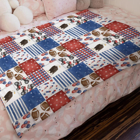 American Flag Eagle Football Plaid Baby Blanket, Independence Day Stars Stripes, Soft Swaddle Blanket for Infants