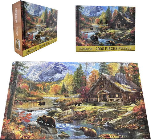 2000 Jigsaw Puzzles Pieces for Adults Families Bear Village Pieces Fit Together Perfectly