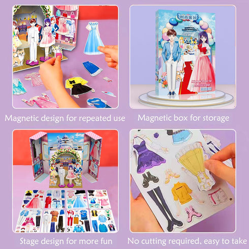 Magnetic Dress Up Paper Doll Game Toys, Dollhouse Magnet Clothes Puzzles for 3+ Year Old Girls
