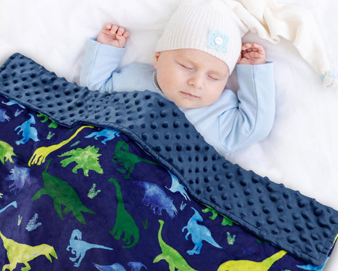 Super Soft Fleece Dinosaur Toddler Blanket, Multicolor Printed with Dotted Backing