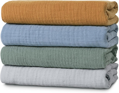 Muslin Swaddle Blankets for Baby Girls and Boys, 4 Pack Breathable and