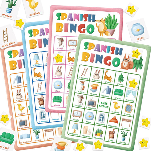 ceiba tree Spanish Bingo Game for 24 Players Bilingual Vocabulary Bingo Board