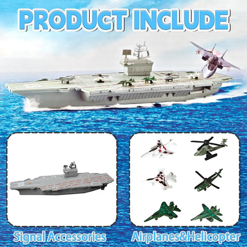 18.5 Inch 6 OTONOPI Aircraft Carrier Battleship Army Toys with Warships Fighter Jets Warplanes Helicopter, Military