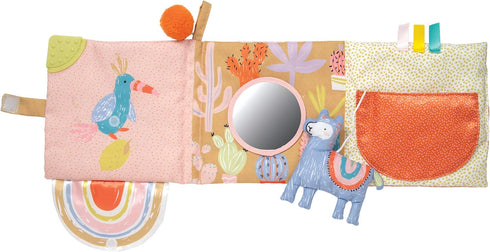Manhattan Toy Llama Themed Soft Baby Activity Book with Squeaker, Crinkle Paper, Baby-safe Mirror