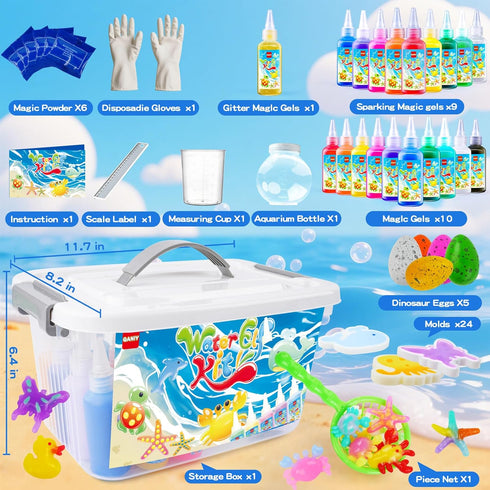 20 24 4-8 QANIY Magic Water Elf Toy Kit for Kids with Gels and Molds, Aqua Fairy,Fun DIY Craft Kit, Squishy Maker