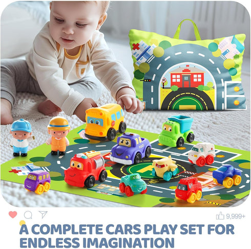 1 Bag)|12 12-18 1-2|First 1 2 3 bessome Soft Rubber Toy Figure Car for Year Old Boy with Playmat (Storage PCS Cartoon
