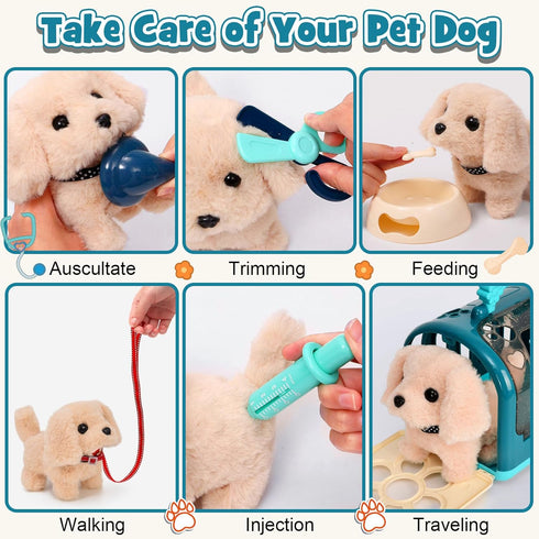 G.C 22Pcs Dog Toys Doctor Kit, Interactive Stuffed Dog Vet Kit for Pretend Play, Gifts for Kids Girls Ages 3-6+