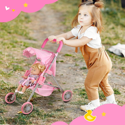 3+, GAGAKU Baby Doll Stroller for Toddlers, Foldable Toy Stroller with Storage Basket and Bag, Diapers - Reborn Doll