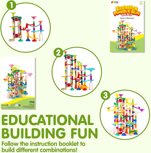 JOYIN 236Pcs Glowing Marble Run - Motorized Elevator Construction Building Blocks Toys for STEM Gifts