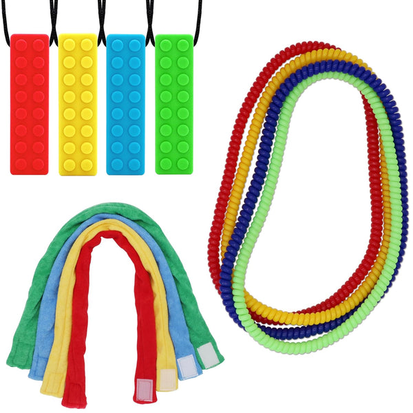 Sensory Chew Necklaces 12 Pack, Stretchy Chewy Necklace Sensory Toys for Kids