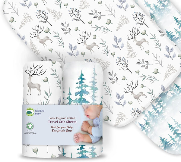 100% Organic Cotton Fitted Travel Crib Sheets, Perfectly Compatible with Guava Lotus,