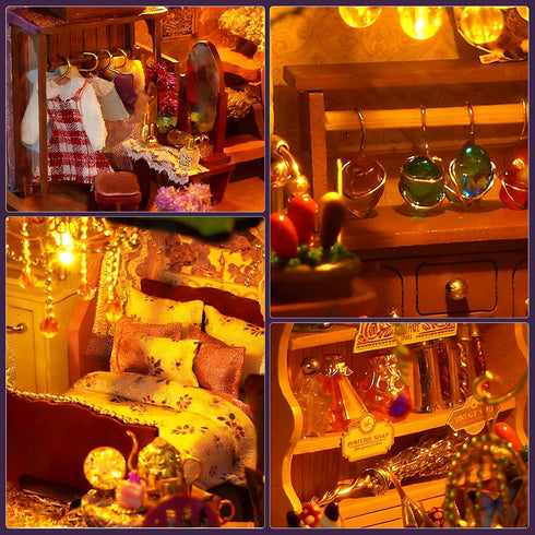 Miniature House Kit, DIY Dollhouse Kits with Lights and Dust Cover, The for Family & Friends, Creative Craft Kit