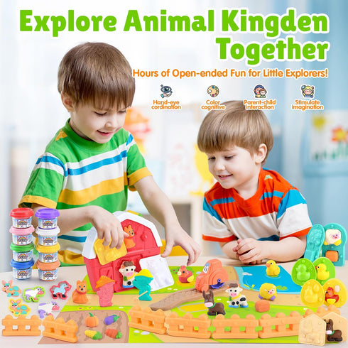 2-4-8, Playset Farm Animals Color Dough Toys for Kids Ages Big Red Barn Farm with Animal Figures Clay Dough Modeling