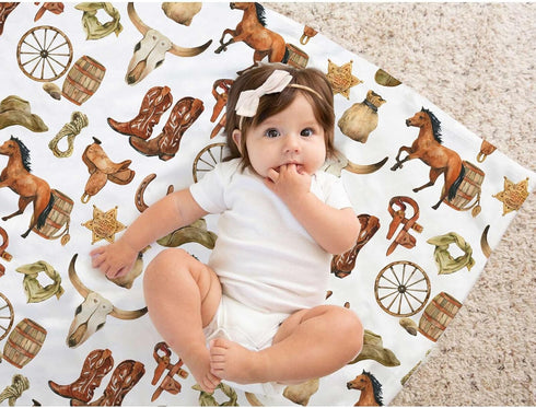 Buerhanerry 30"x40" Western Cowboy Baby Blanket for Boys, Horse Theme Toddler Soft Minky Blanket with Double Layer