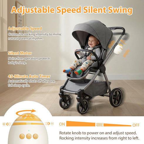 11 Baby Stroller Rocker with Adjustable Vibration Speed and Soothing White Noise, Hands-Free Rechargeable Sleep Soother