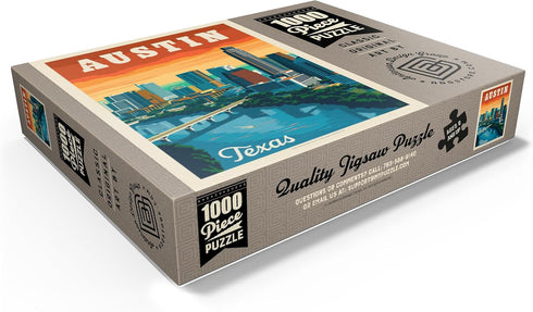 MyPuzzle Austin, Texas: Skyline Vintage Poster - Premium 1000 Piece Jigsaw Puzzle for Adults