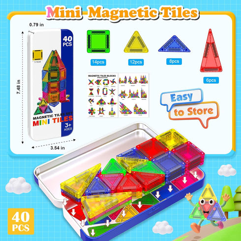 Magnetopia 40 Set 3+, Mini Magnetic Tiles with Iron Box, PCS Travel Magnetic Tiles, STEM Educational Building
