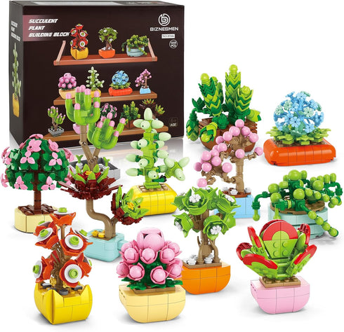 BIZNESMEN 12 Pack Succulent & Flower Building Block Set, 1255 PCS Botanical Garden