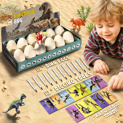 KIDS KING 3-12 (12 Dinosaur Eggs Excavation Kit for Dino Party Favors, Archaeology Digging Activities, Easter Basket