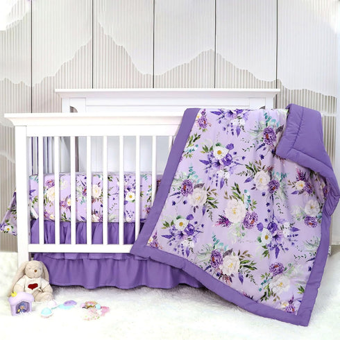 Set Set 4 Set Crib Bedding for Girls, Purple Baby Crib Bedding Piece, Baby Girl Nursery Bedding Including Comforter